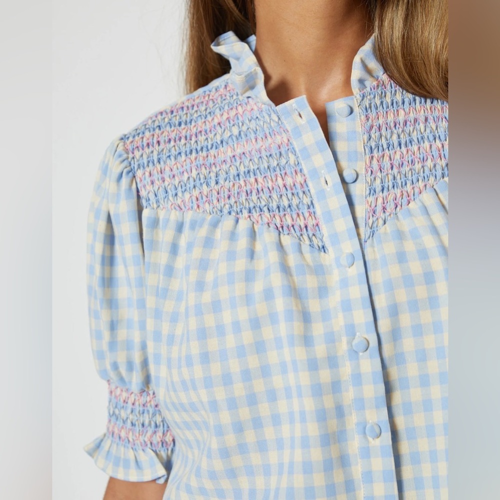 The Shirt by Rochelle Behrens Blue and Yellow Gingham Blouse - Picture 3 of 11